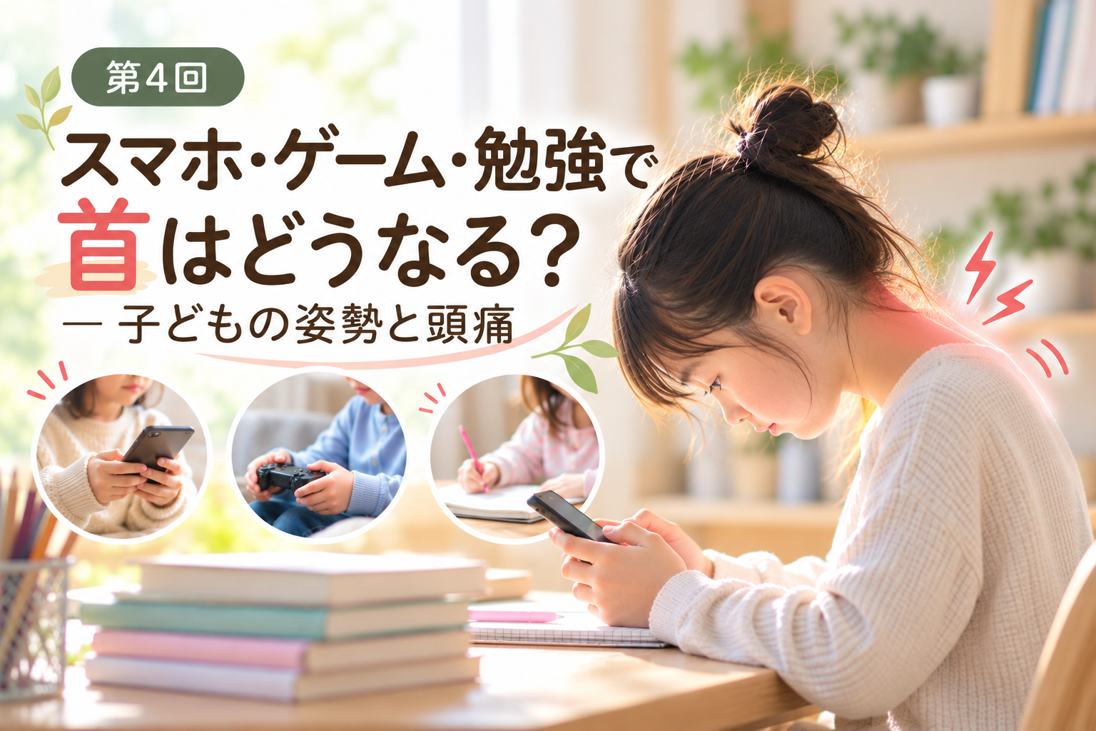 スマホや勉強による子どもの姿勢と首への負担、頭痛との関係